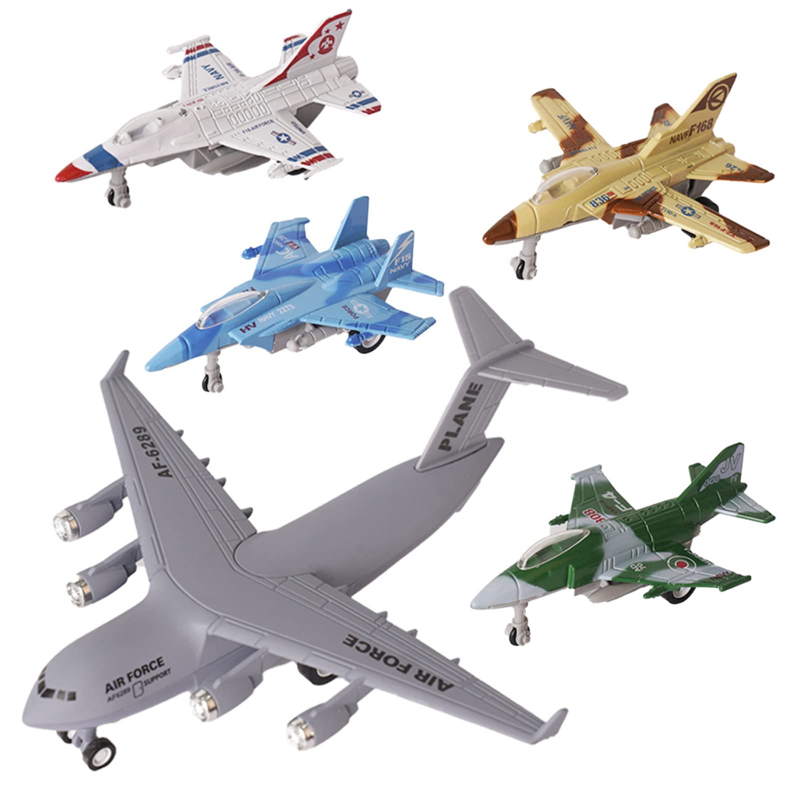 Crelloci 5 Pack Army Airplane Toys Set Military Fighter Jet Die Cast Plane Metal Aircraft Toy, Pull Back Play Vehicle Aircraft Gift for Kids Boys Girls Children 3+ Years Old