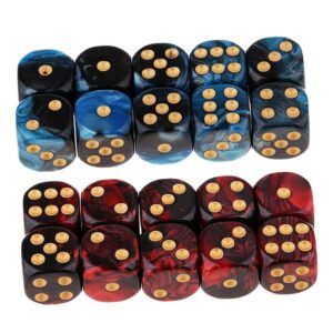 Yiotfandoll 20PCS Polyhedral Dice D6 Dice 16mm Acrylic 6 Sided Dice Game Dice for RPG MTG DND Dice Table Games (Blue Black and Red Black)