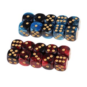 Yiotfandoll 20PCS Polyhedral Dice D6 Dice 16mm Acrylic 6 Sided Dice Game Dice for RPG MTG DND Dice Table Games (Blue Black and Red Black)