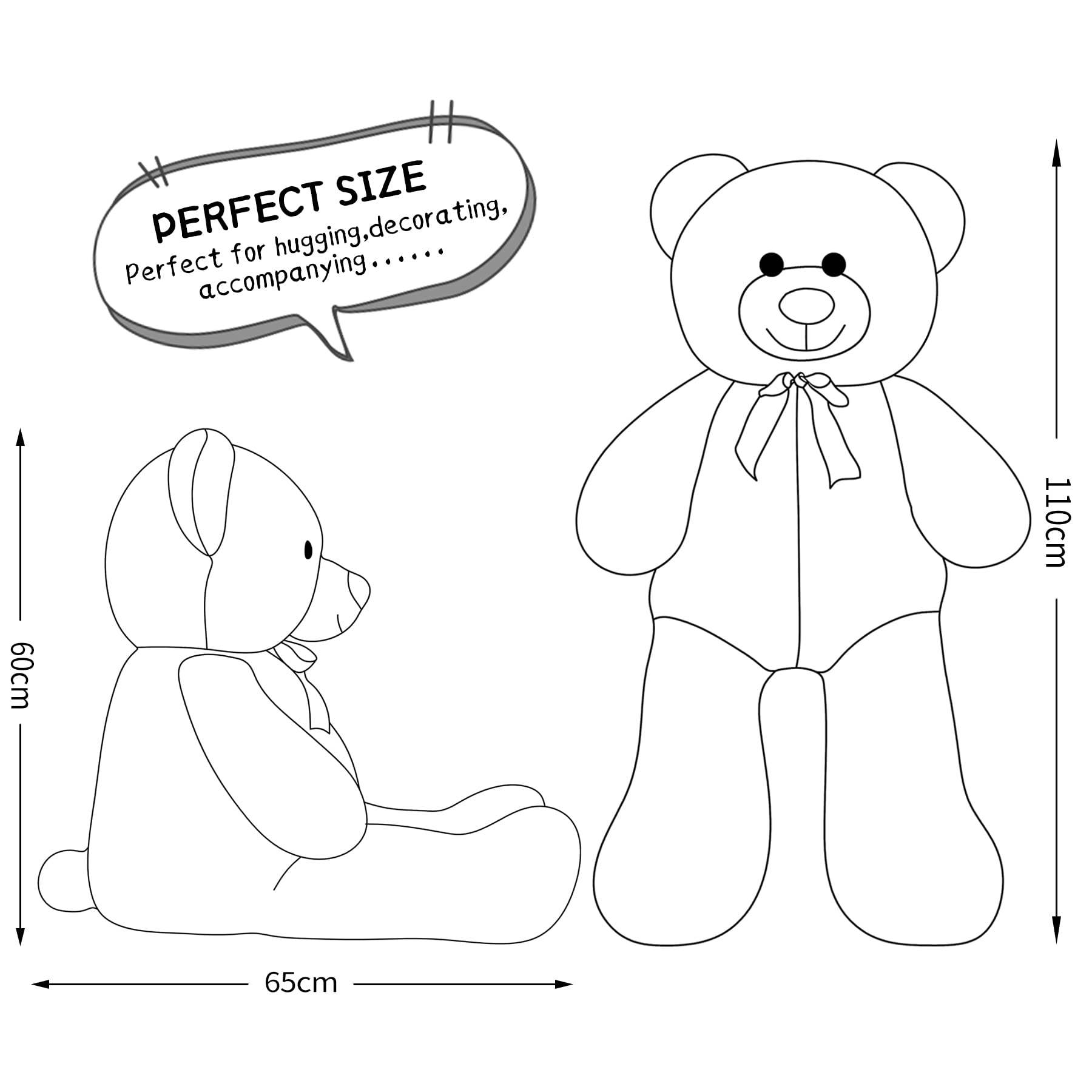 Giant Teddy Bear Stuffed Animals Plush Toy Cute Life Size Big Plush Teddy Bear for Kids Girlfriend, Soft Stuffed Bear Animals for Birthday Valentine's Day Anniversary Christmas(110cm/43.3inch, Grey)