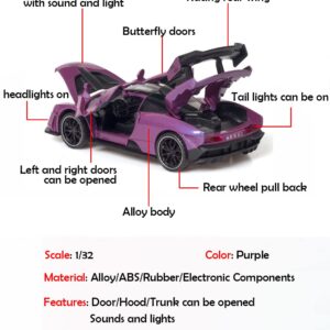 Alloy Collectible Purple McLaren Senna Toy Car Model Pull Back Vehicle DieCast with Lights and Sound