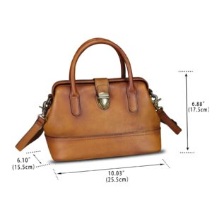 Genuine Leather Satchel Handbag for Women Purse Top Handle Bags Handmade Vintage Crossbody Bag Purses (Brown) Medium