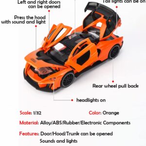 Alloy Collectible Orange McLaren Senna Toy Car Model Pull Back Vehicle DieCast with Lights and Sound