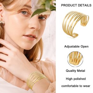 FINZOR 8 Pcs Cuff Bangle Bracelet for Women Open Wide Wire Bracelets Gold Wrist Cuff Wrap Bracelet(Gold)