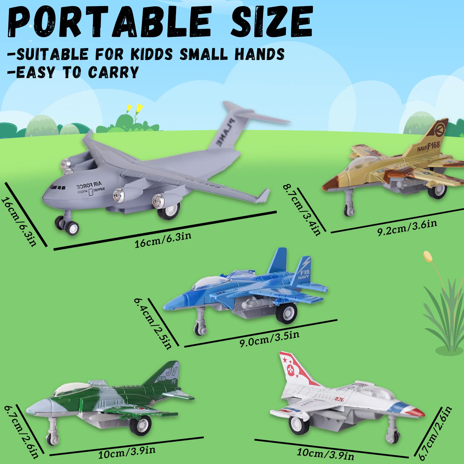 Crelloci 5 Pack Army Airplane Toys Set Military Fighter Jet Die Cast Plane Metal Aircraft Toy, Pull Back Play Vehicle Aircraft Gift for Kids Boys Girls Children 3+ Years Old