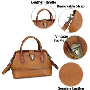 Genuine Leather Satchel Handbag for Women Purse Top Handle Bags Handmade Vintage Crossbody Bag Purses (Brown) Medium