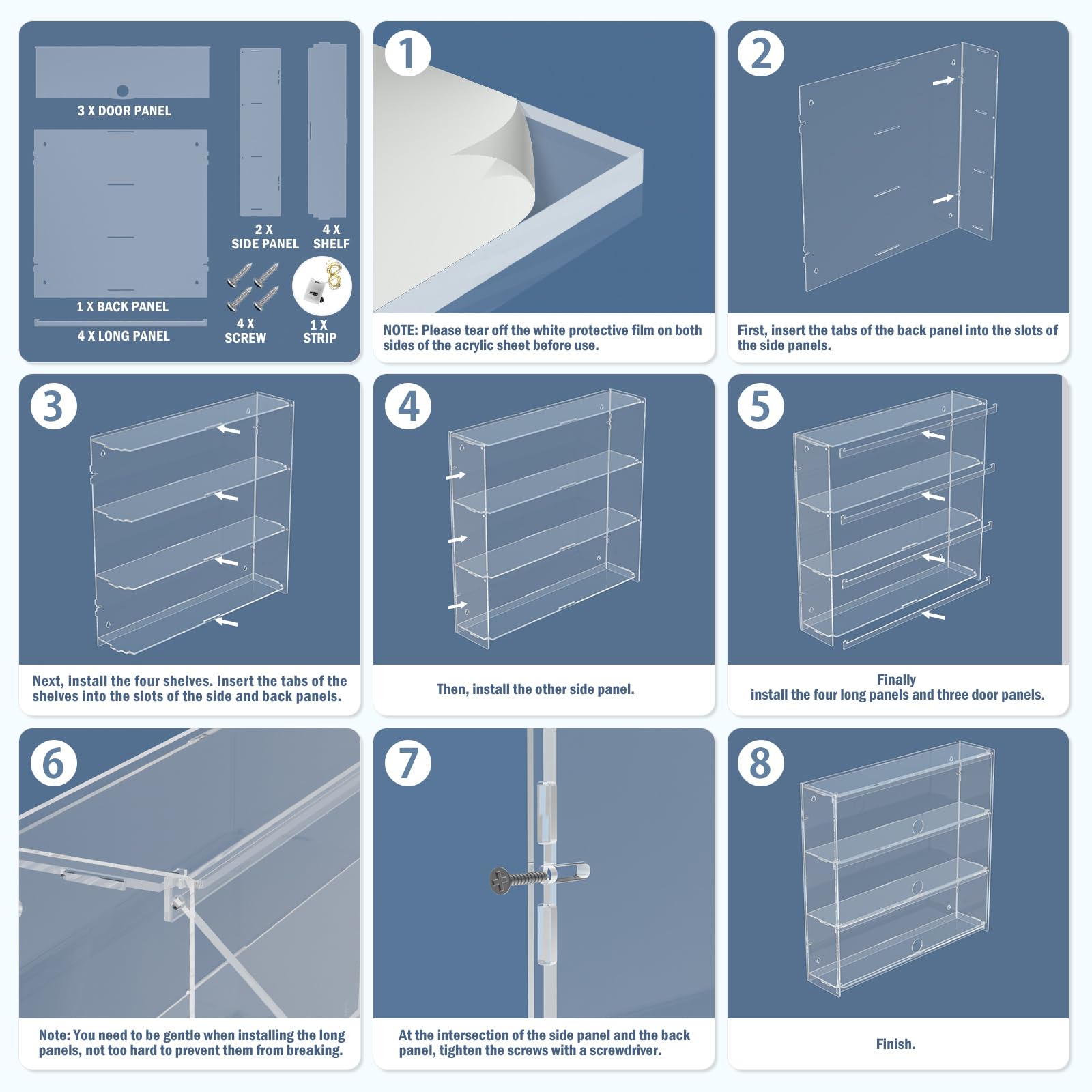 Choowin 3-Layer Clear Acrylic Display Case with Door,Wall-Mounted Display Shelf for Funko Pop,Countertop Display Case for Collectible Action Figure,Dustproof Storage Organizer(16x3.7x15.3 inch)