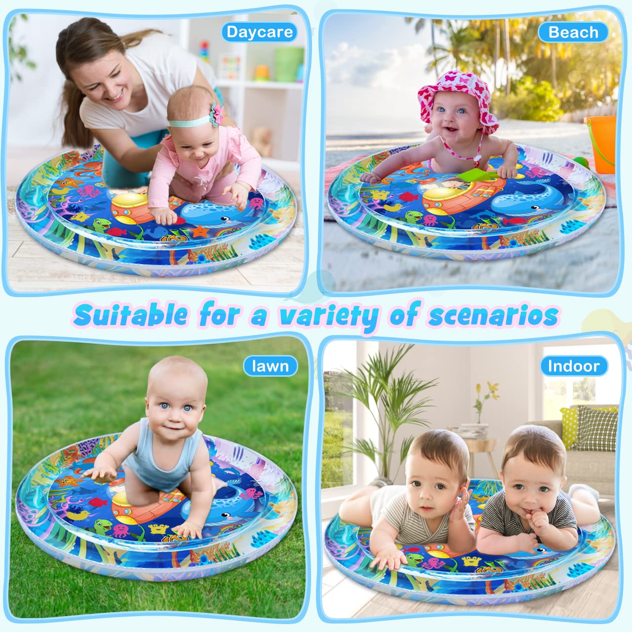 ZMLM Baby Water-Mat Gifts Toys: 40*40Inch Extra Large Inflatable Tummy Time Play Mat Developmental Toy for 3-12 Months Girls Boys Toddler Game Infant Activity Center for Birthday Christmas Halloween