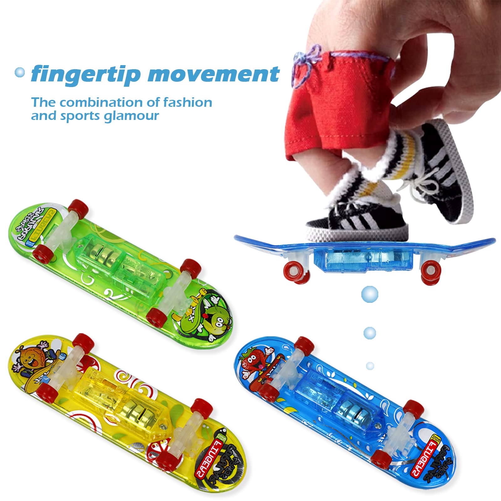 6Pcs Light up Finger Toys Professional Finger Skateboard, Mini Skateboard Fingerboards for Creative Fingertips Movement, Novelty Toys for Adults and Kids Boys Girls Gifts