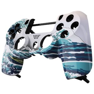 eXtremeRate The Great Wave Replacement Front Housing Shell Cover Compatible with ps4 Slim Pro Controller CUH-ZCT2 JDM-040/050/055 - Controller NOT Included