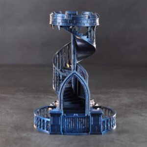 AUSPDICE Dice Rolling Tower and Tray with Spiral Stairs Perfect for Board Game, D&D Dungeons and Dragons, RPG and Pathfinder Role Playing Games (Antique Blue Color)