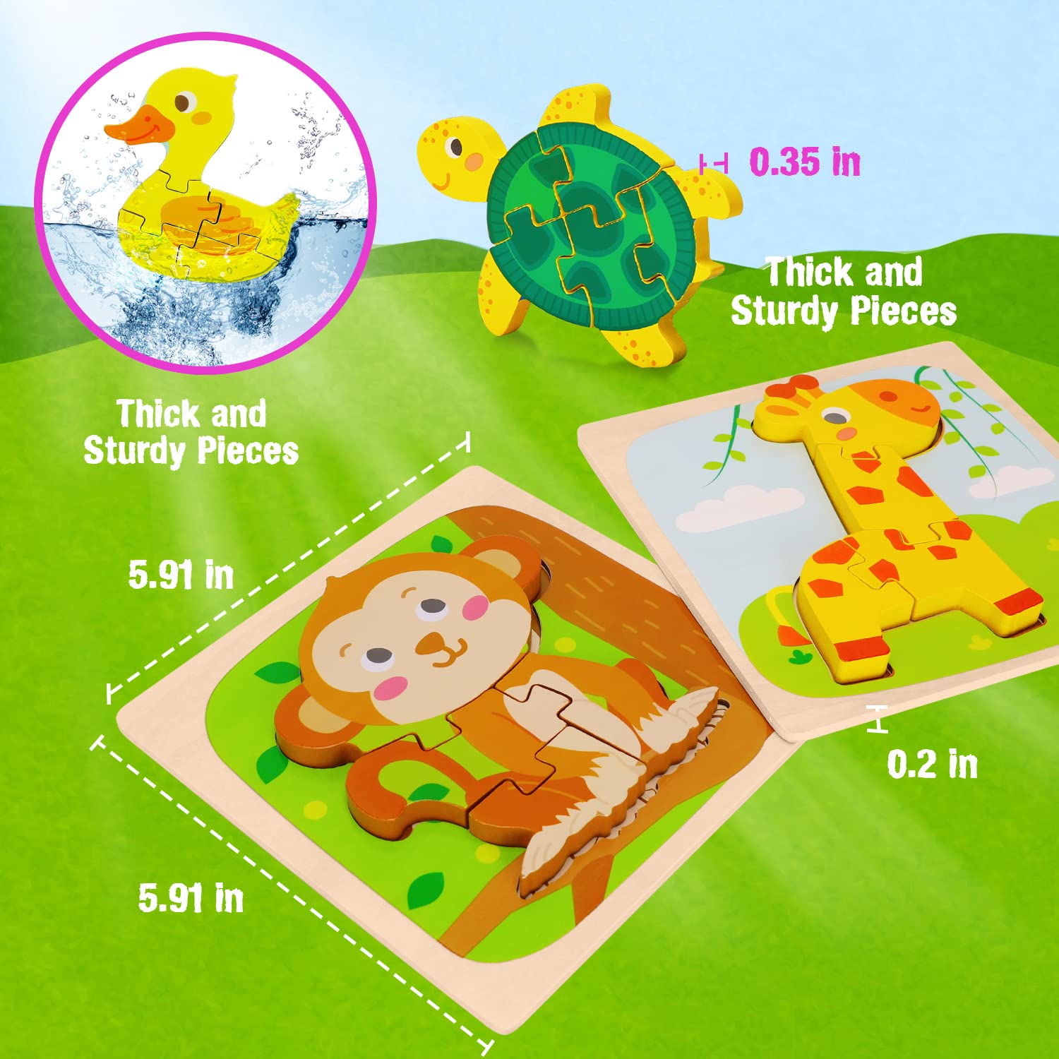 Wooden Puzzles for Toddlers 1-3, Montessori Toys for 1 2 3 Year Old Boys Girls, Wooden Puzzles Gifts Toys Toddlers, Learning Educational Toys, Early Development and Activity Toys Gifts for Toddlers