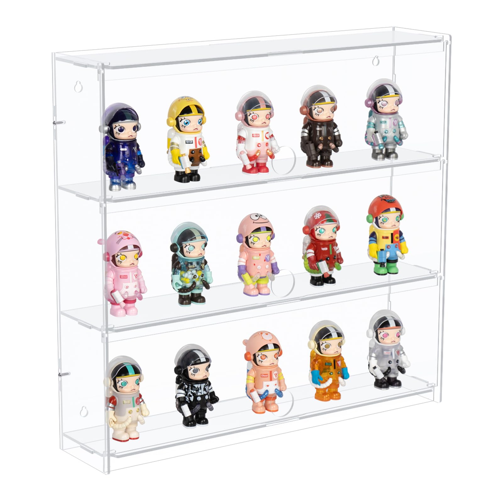 Choowin 3-Layer Clear Acrylic Display Case with Door,Wall-Mounted Display Shelf for Funko Pop,Countertop Display Case for Collectible Action Figure,Dustproof Storage Organizer(16x3.7x15.3 inch)