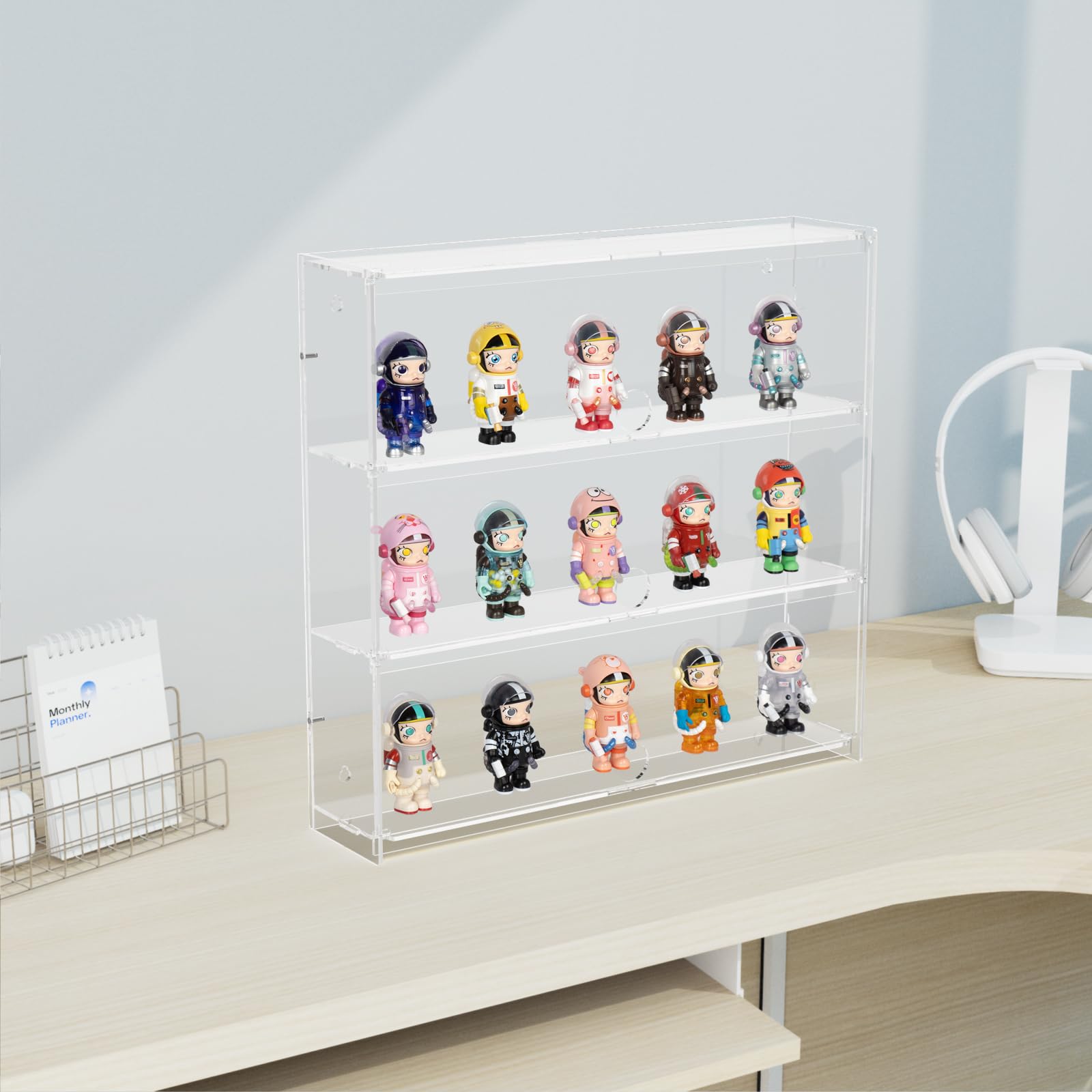 Choowin 3-Layer Clear Acrylic Display Case with Door,Wall-Mounted Display Shelf for Funko Pop,Countertop Display Case for Collectible Action Figure,Dustproof Storage Organizer(16x3.7x15.3 inch)