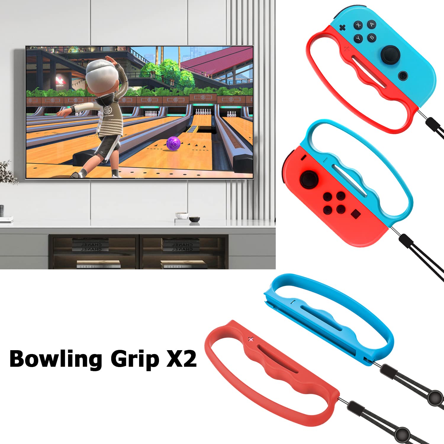 Ermorgen Switch Sports Accessories Bundle, 10 in 1 Kit for Switch Sports Games, with Joycon Fencing Grip for Chambara Game, Leg Straps & Hand Strap, Tennis Badminton Rackets and Bowling Grip