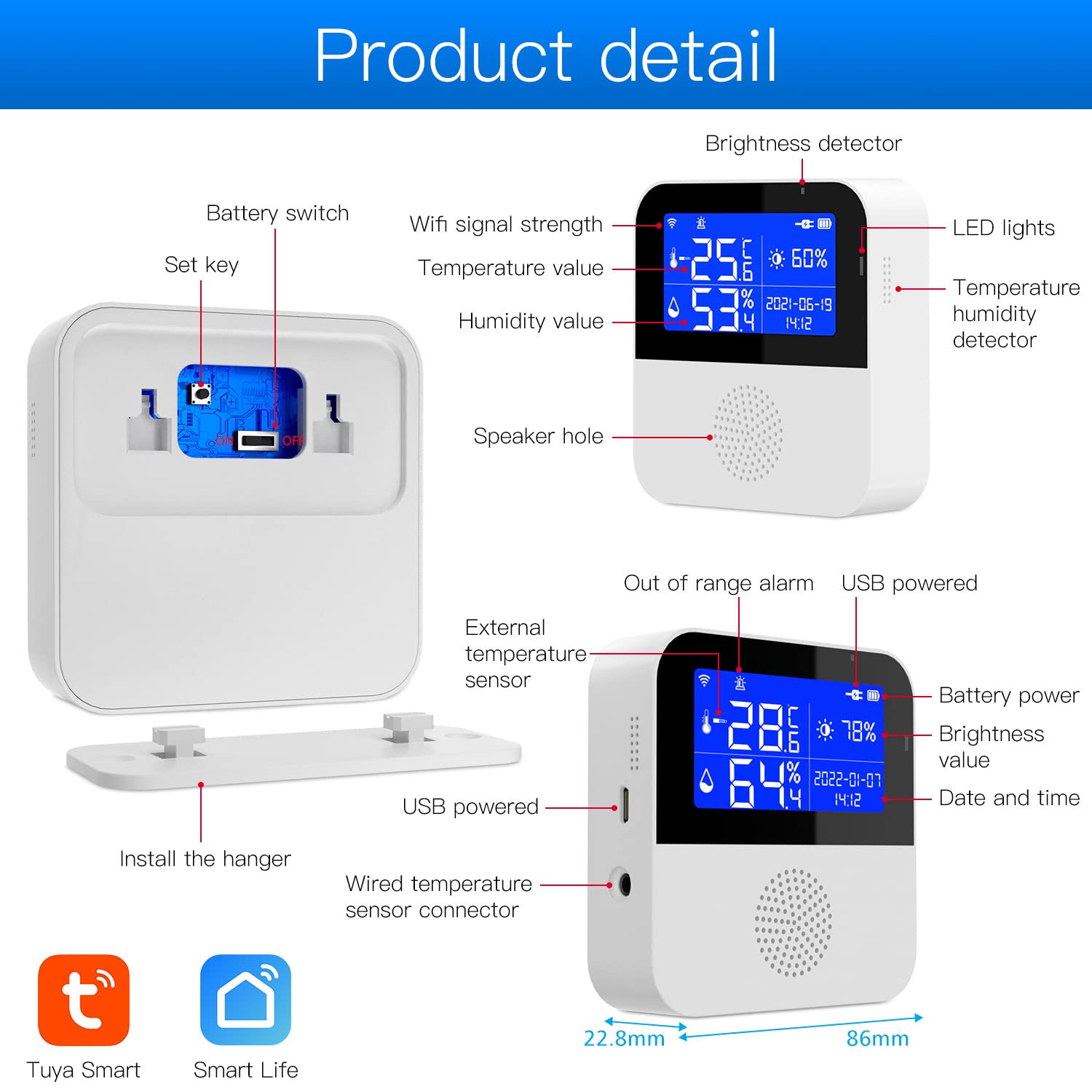 WiFi Temperature Sensor with Waterproof External Probe,Tuya Smart Temperature Humidity Monitor with Backlight LCD Display,Remote Monitor for Incubator Wine Cellar