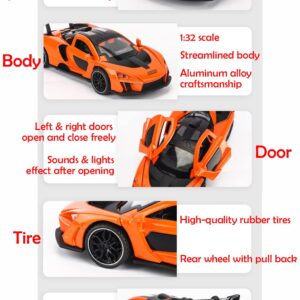 Alloy Collectible Orange McLaren Senna Toy Car Model Pull Back Vehicle DieCast with Lights and Sound