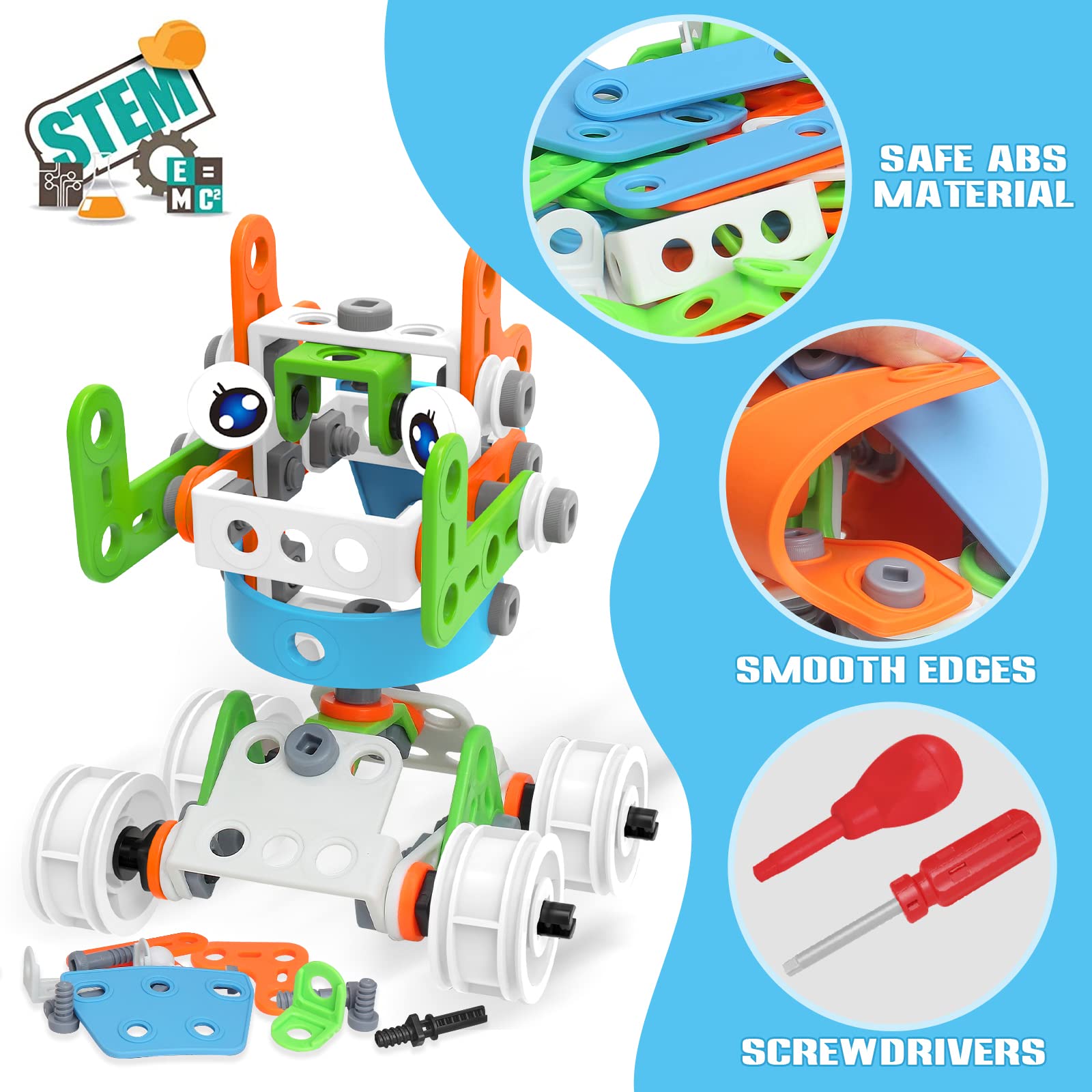 MOONTOY 218PCS STEM Toys Building Toy for Kids Ages 4-8 Boys,Birthday Gifts Game Educational Stem Projects for 5+ Year Old,Building Block Creative Stem Activities for Kids Ages 5-7 4-8 6-8 8-12 Boys