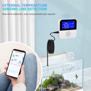 WiFi Temperature Sensor with Waterproof External Probe,Tuya Smart Temperature Humidity Monitor with Backlight LCD Display,Remote Monitor for Incubator Wine Cellar