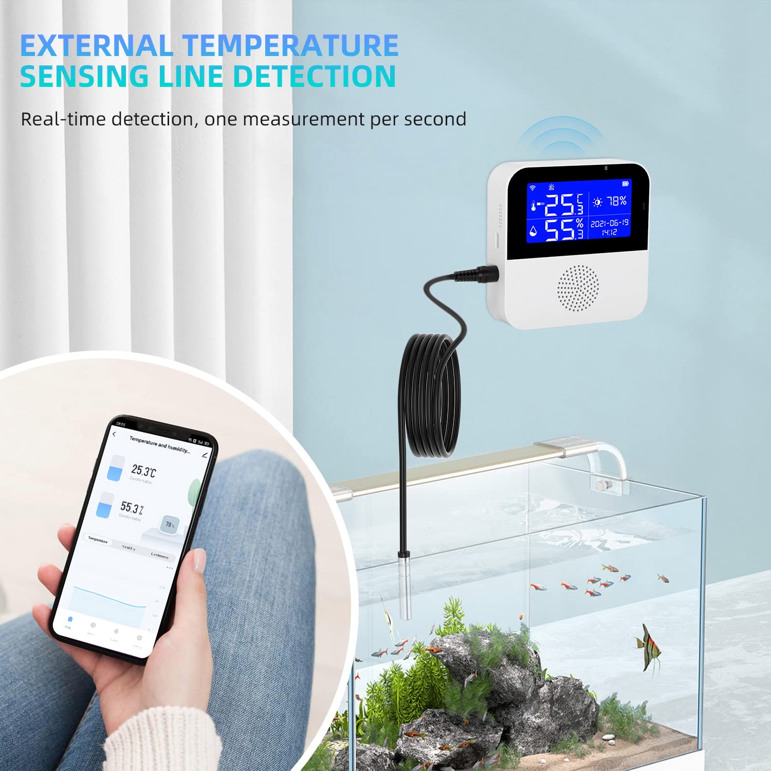 WiFi Temperature Sensor with Waterproof External Probe,Tuya Smart Temperature Humidity Monitor with Backlight LCD Display,Remote Monitor for Incubator Wine Cellar