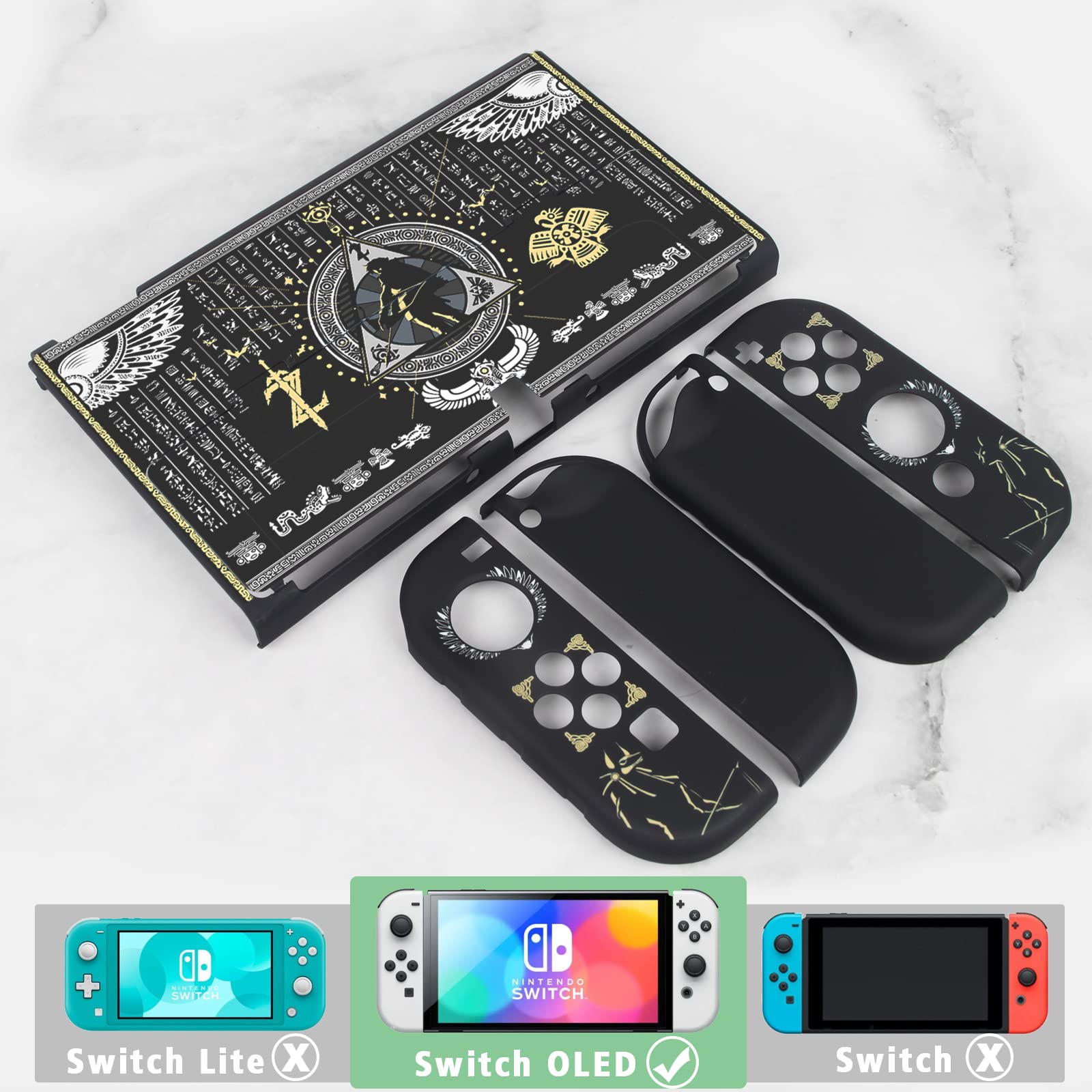 TIKOdirect Dockable Case Compatible with Switch OLED Joy-Con Controllers Newest Updated with 4 Thumb Grip Caps, Anti-Scratch Touch Grip Cover, The Legend of Zelda