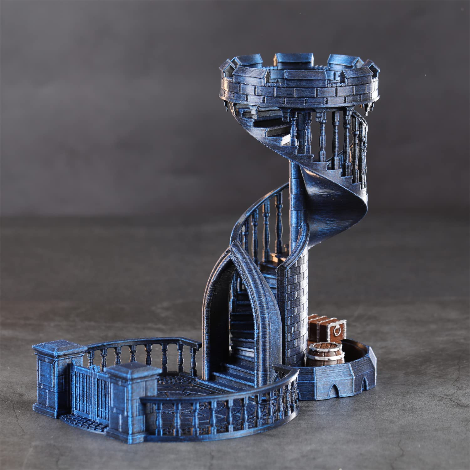 AUSPDICE Dice Rolling Tower and Tray with Spiral Stairs Perfect for Board Game, D&D Dungeons and Dragons, RPG and Pathfinder Role Playing Games (Antique Blue Color)