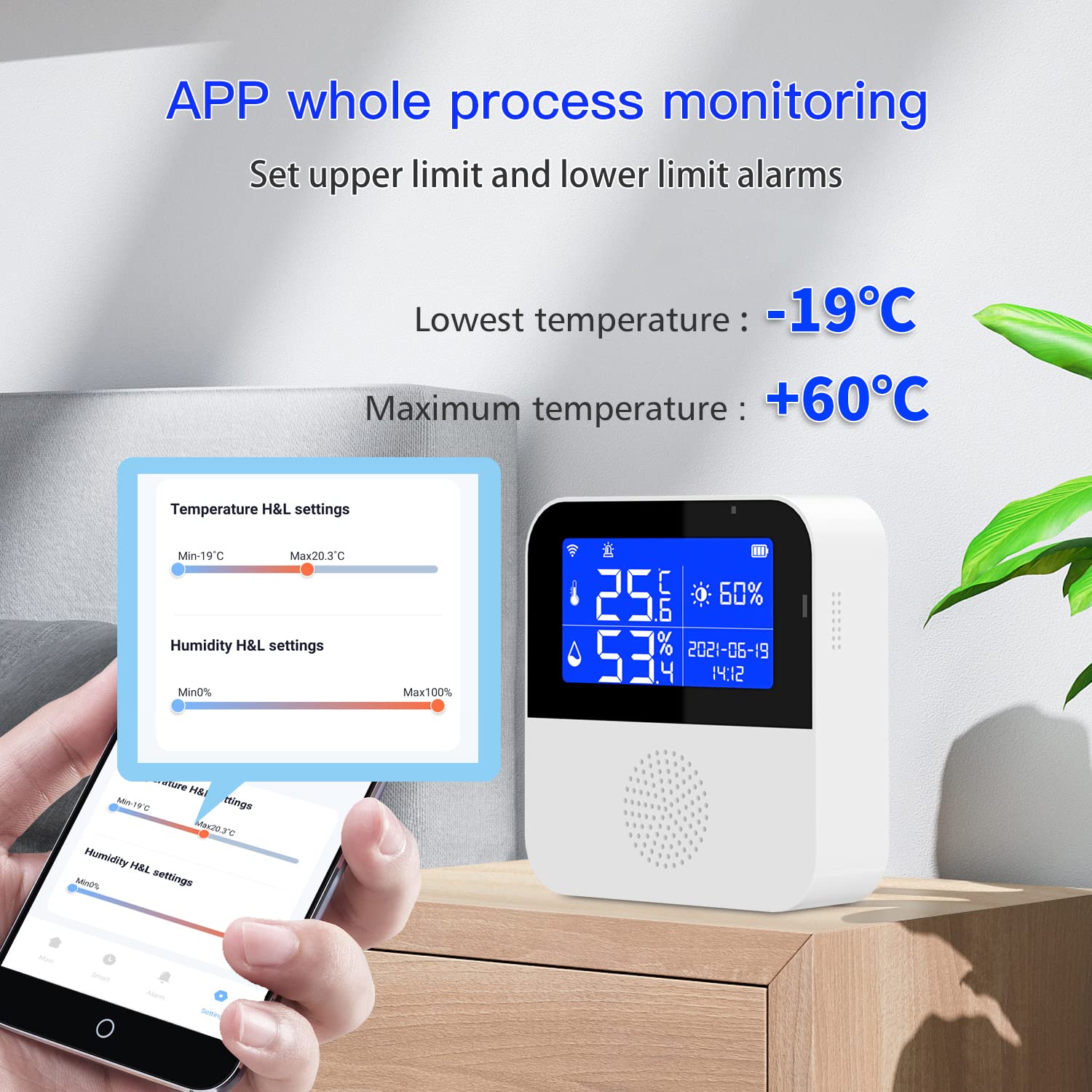 WiFi Temperature Sensor with Waterproof External Probe,Tuya Smart Temperature Humidity Monitor with Backlight LCD Display,Remote Monitor for Incubator Wine Cellar