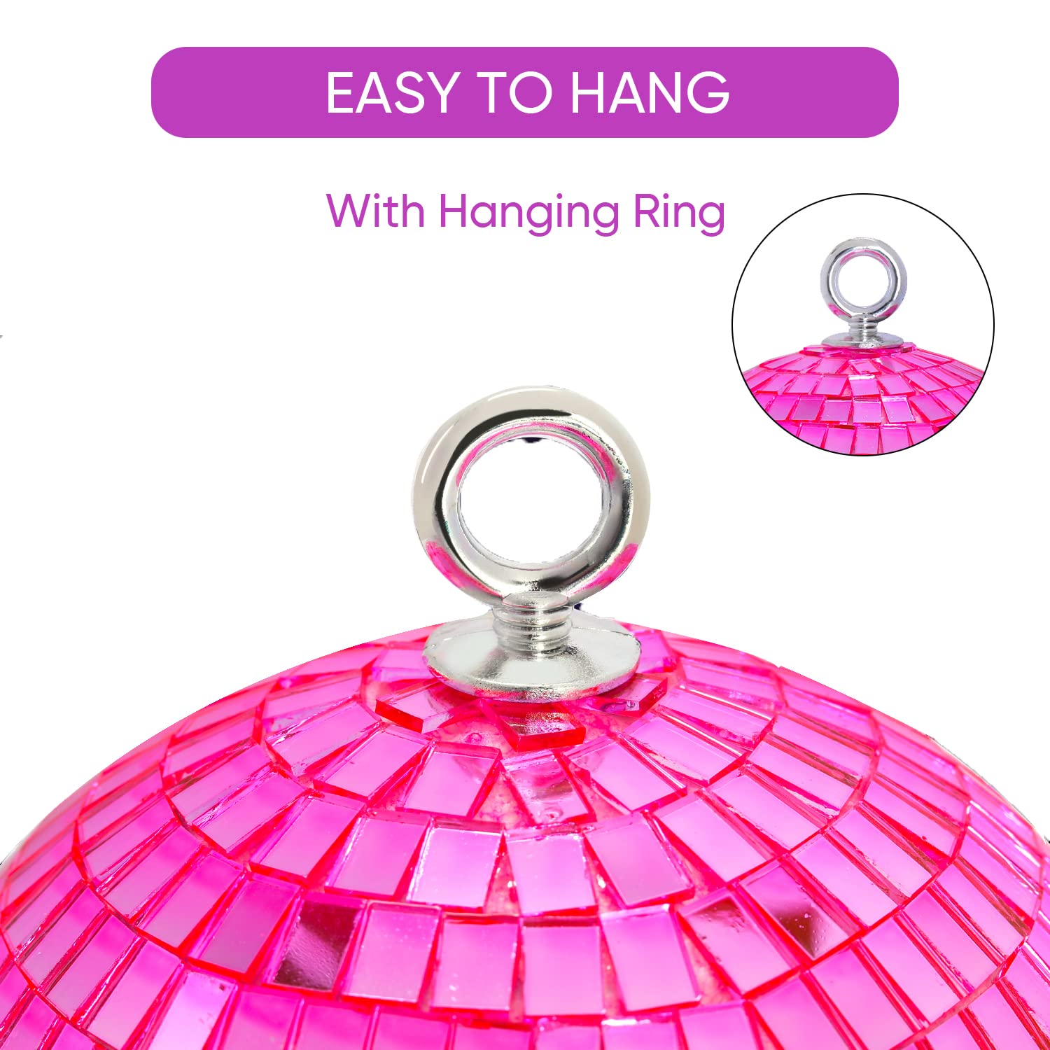 Pink Mirror Disco Ball 6 inch Small Reflects Light Mirror Ball with Hanging Rings for Party Decorations, 70s Theme Party, Christmas Decorations, DJ, Wedding, Birthday