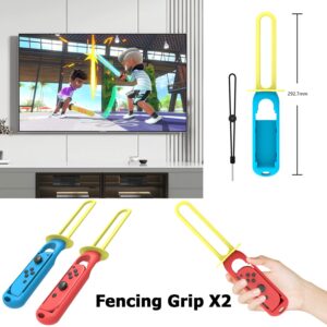 Ermorgen Switch Sports Accessories Bundle, 10 in 1 Kit for Switch Sports Games, with Joycon Fencing Grip for Chambara Game, Leg Straps & Hand Strap, Tennis Badminton Rackets and Bowling Grip