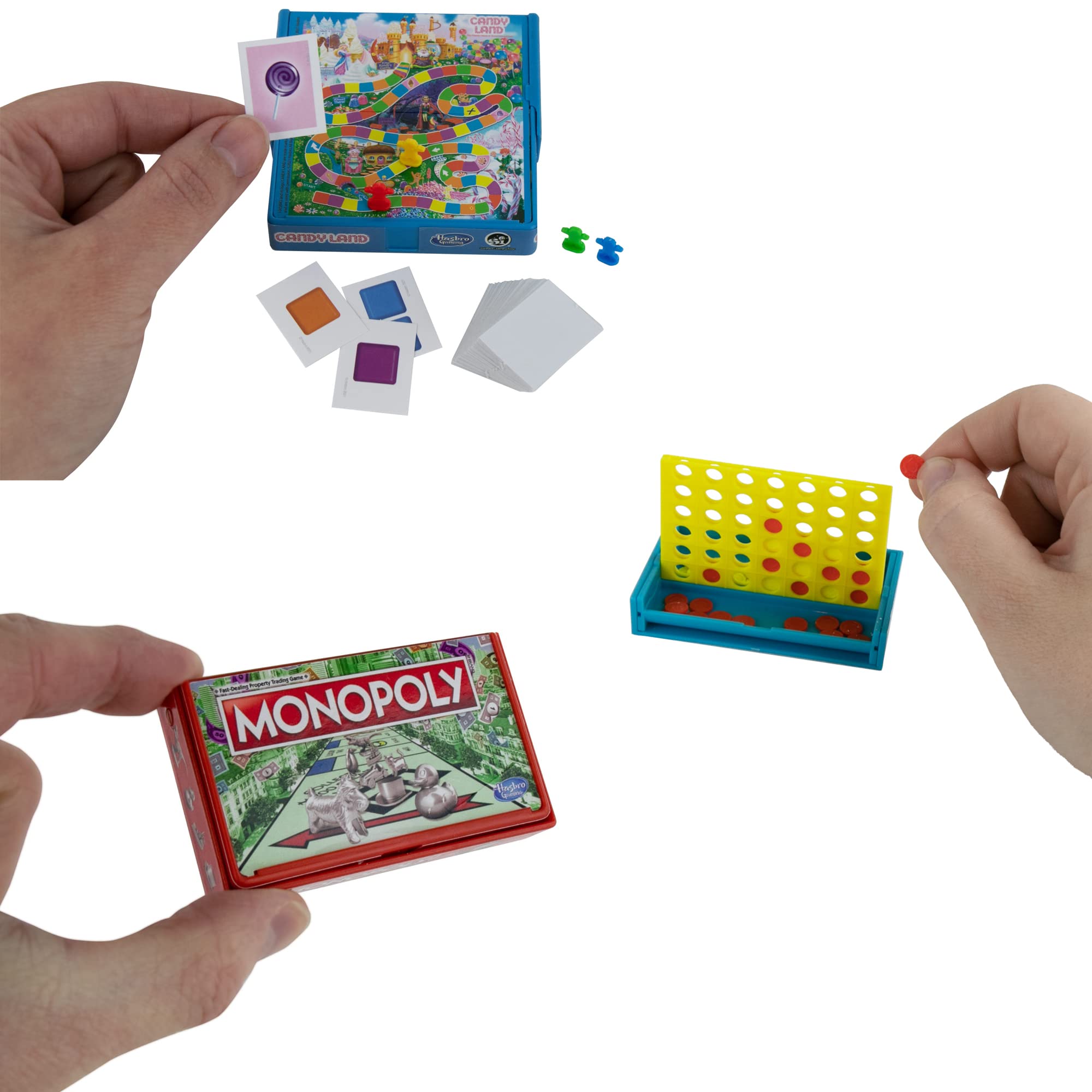 Worlds Smallest Games Bundle Set of 3 Candy Land - Connect 4 - Monopoly - Plus Emoji Sticker Set