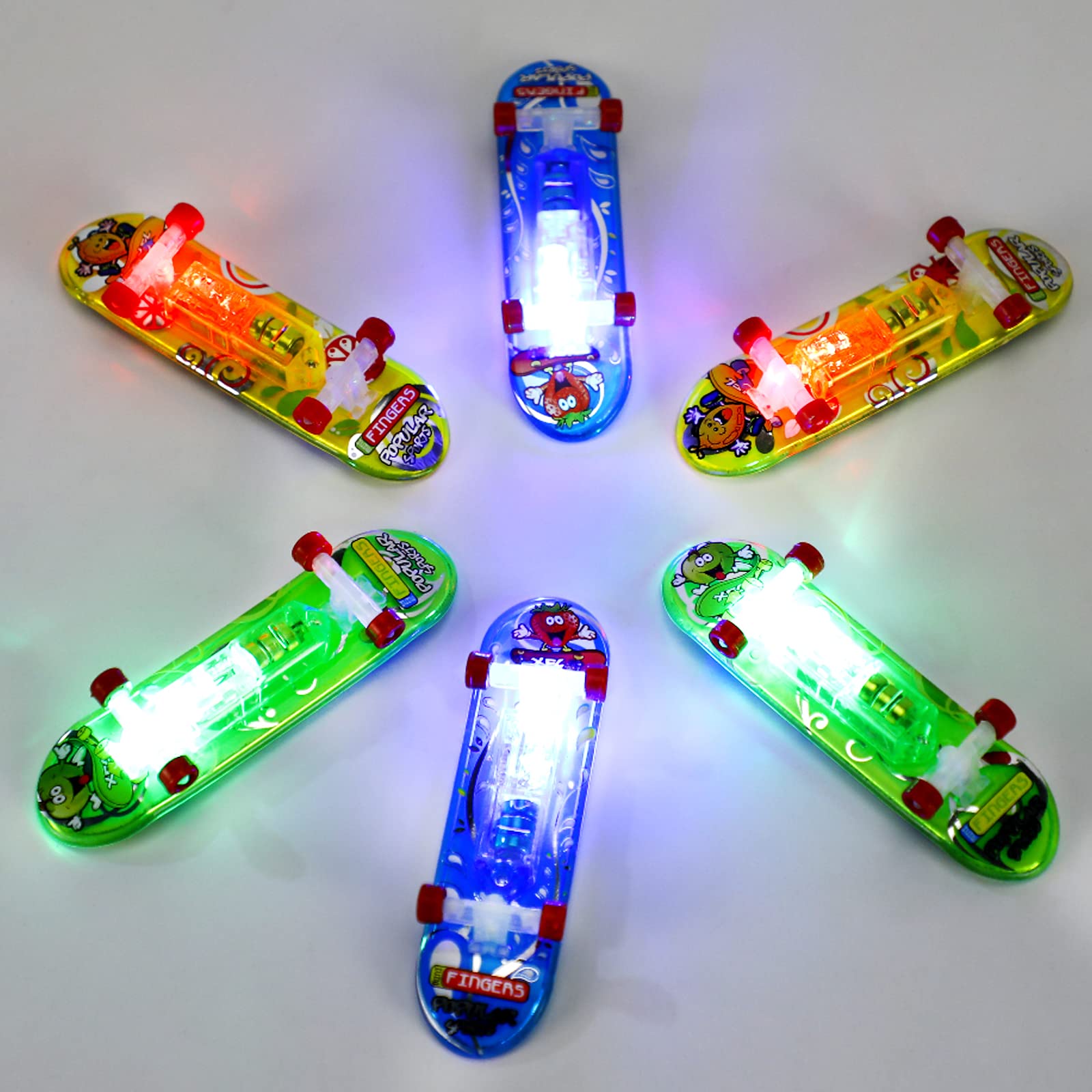 6Pcs Light up Finger Toys Professional Finger Skateboard, Mini Skateboard Fingerboards for Creative Fingertips Movement, Novelty Toys for Adults and Kids Boys Girls Gifts