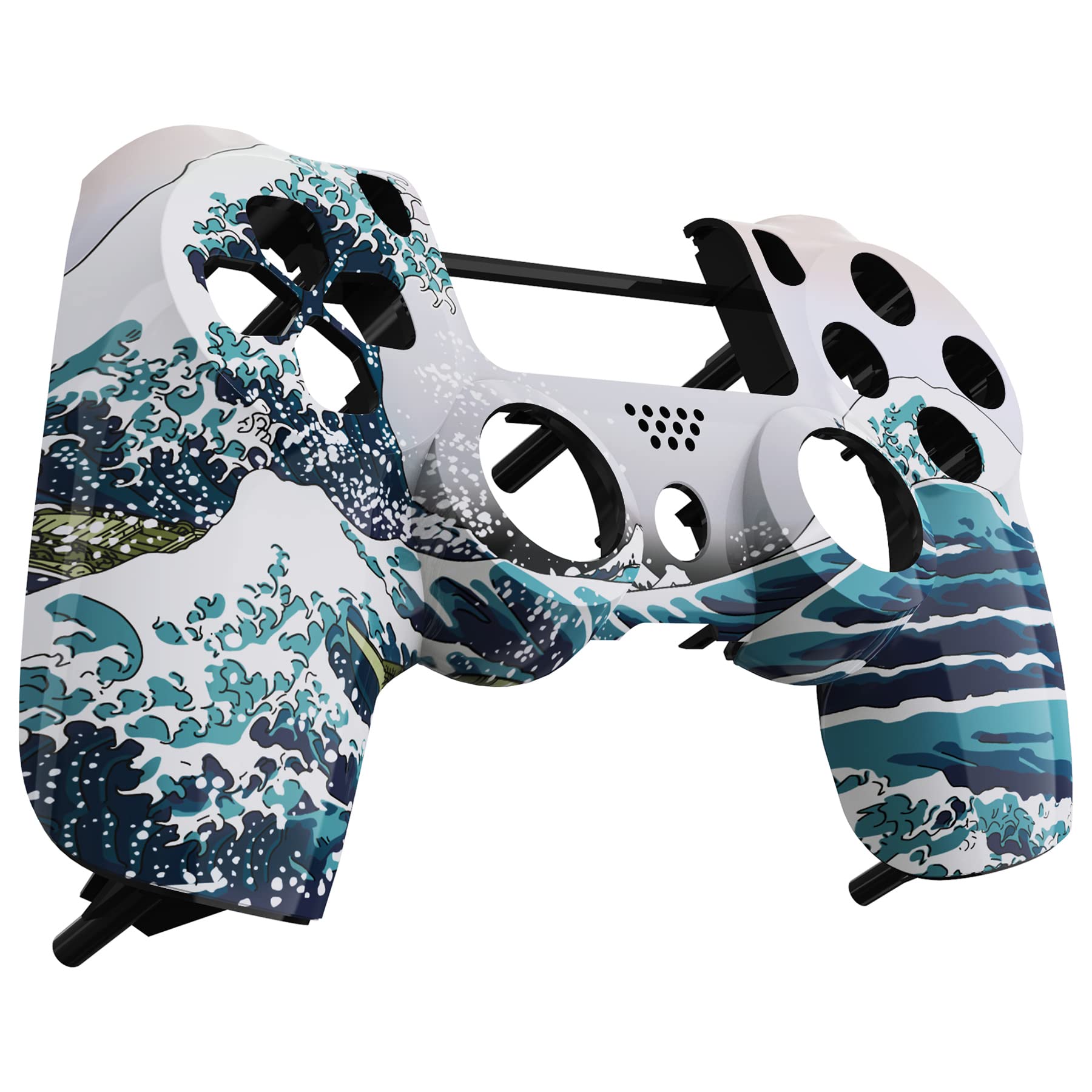 eXtremeRate The Great Wave Replacement Front Housing Shell Cover Compatible with ps4 Slim Pro Controller CUH-ZCT2 JDM-040/050/055 - Controller NOT Included