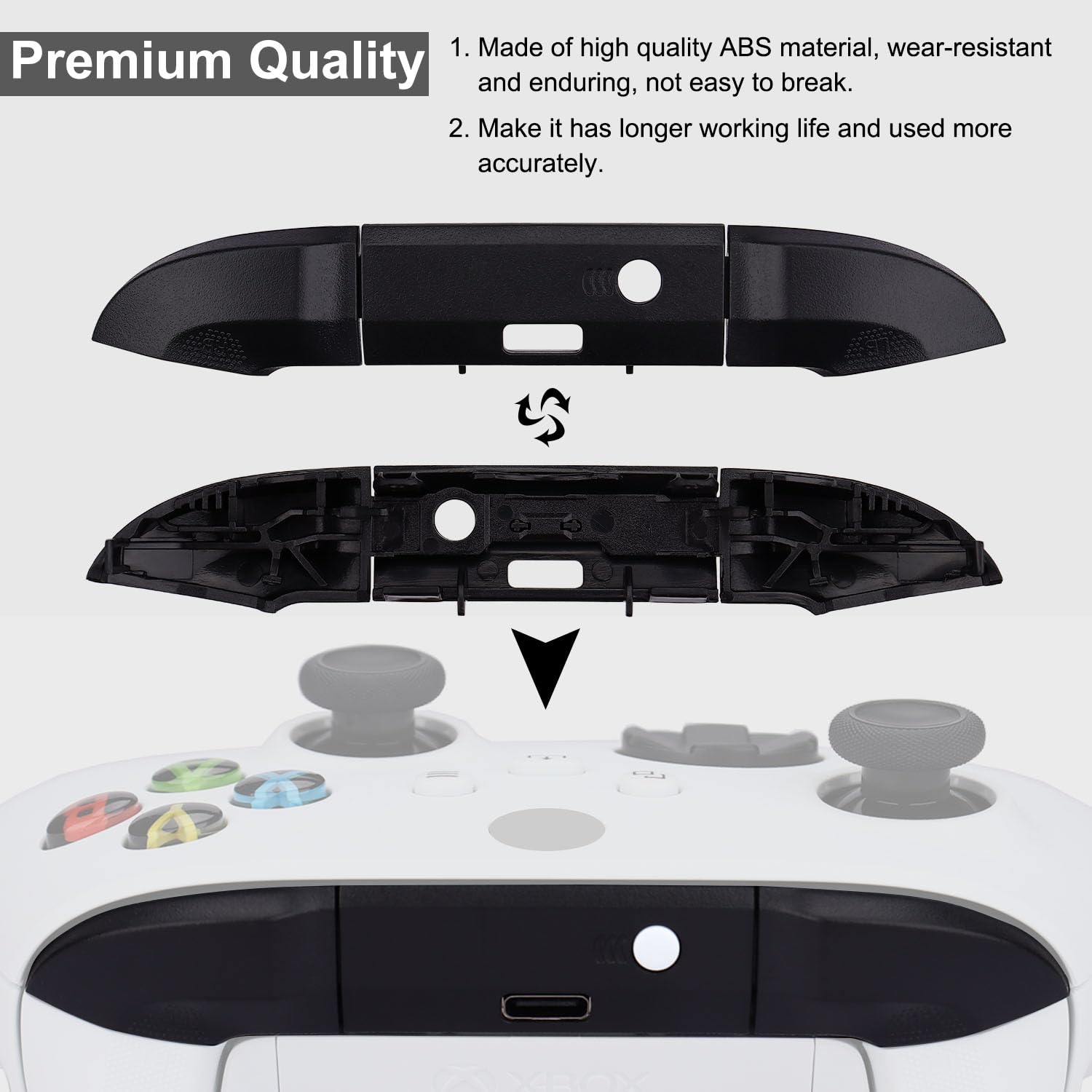 Ikpek 2 Pack Bumpers Replacement LB RB Button for Xbox Series X/S Controllers, Black Shoulder Trigger Buttons Top Middle Bracket for Xbox Series Controller