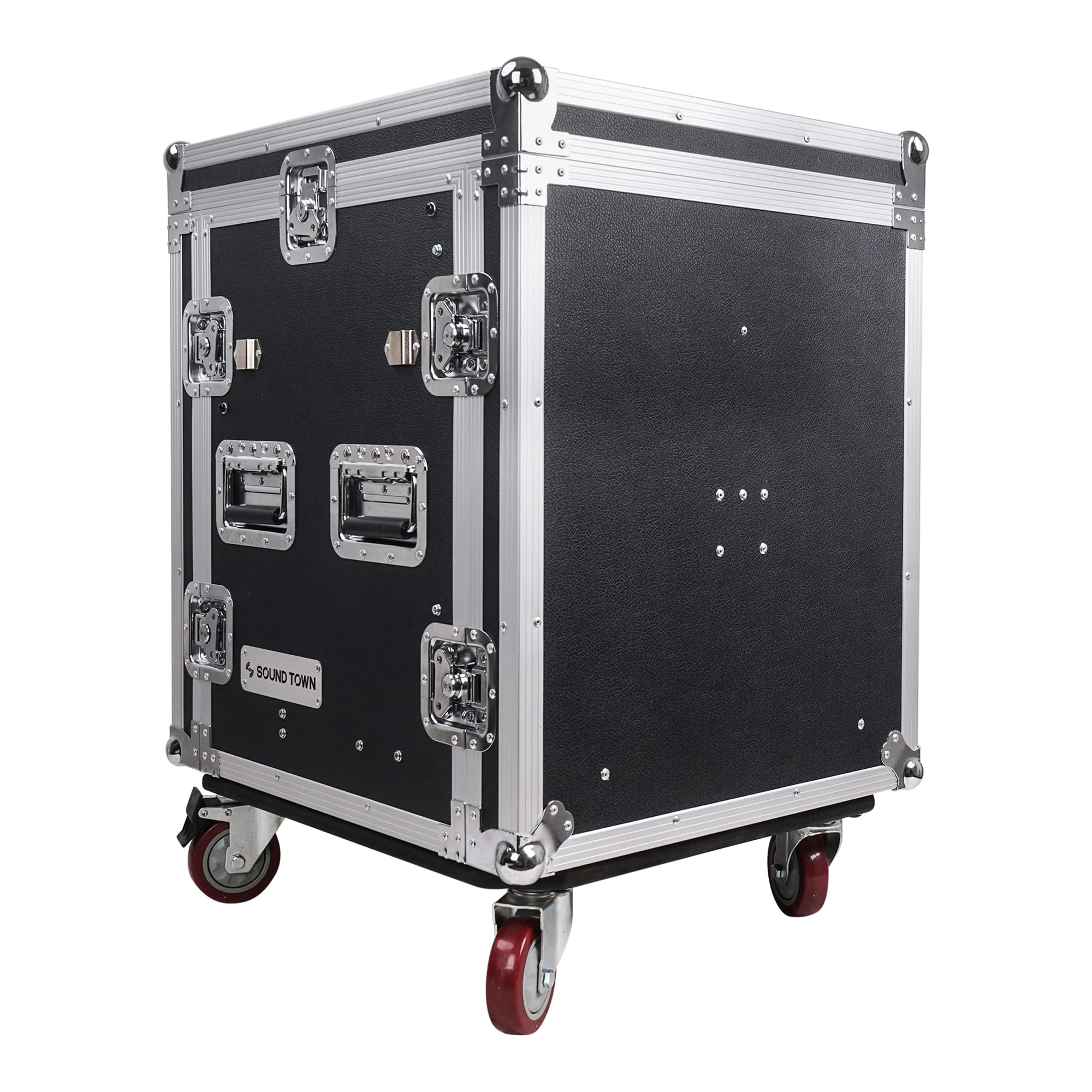 Sound Town 12U PA DJ Pro Audio Rack/Road ATA Case with 2U Drawer, 11U Slant Mixer Top, DJ Work Table, Casters, Pro Tour Grade (MR-DR12UT)