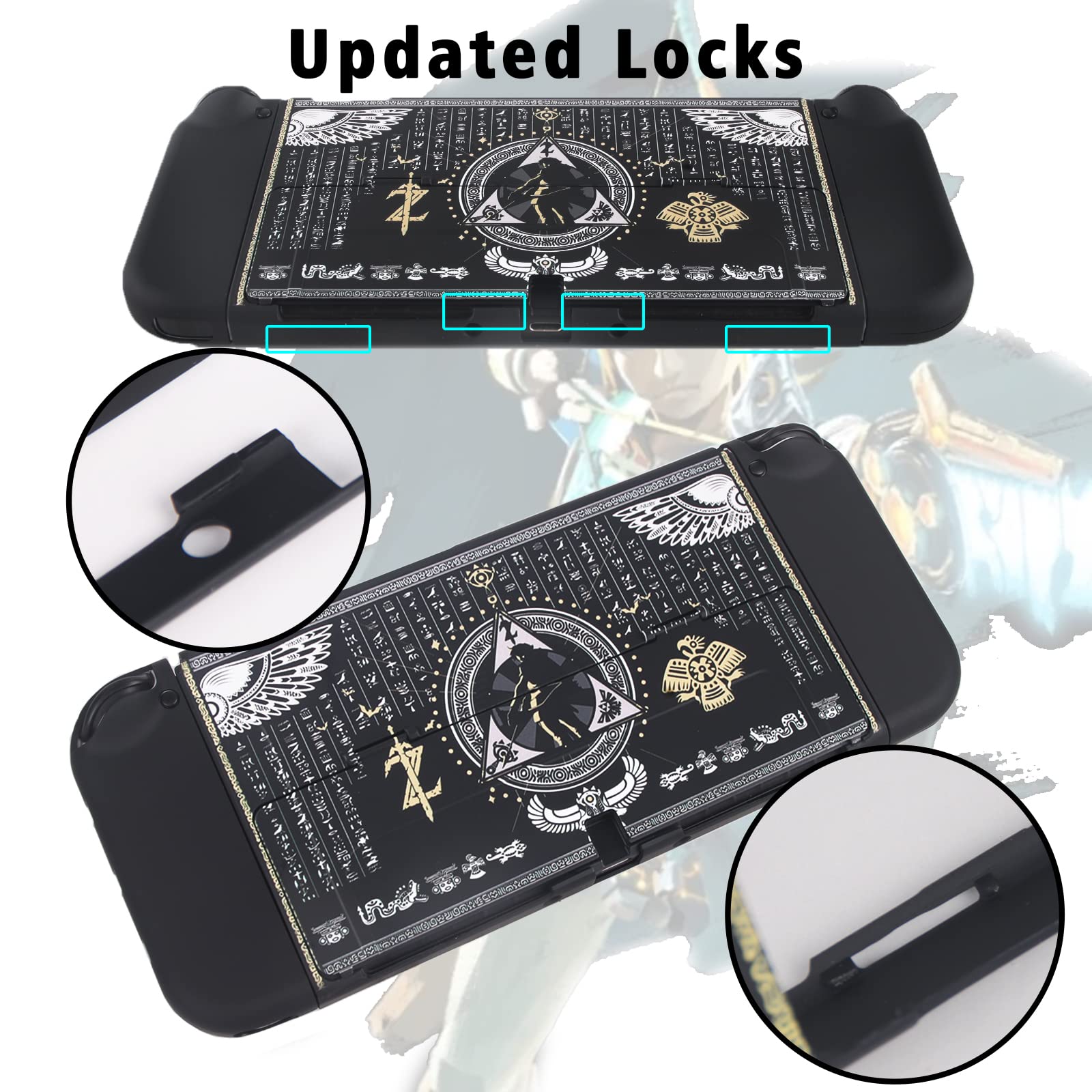 TIKOdirect Dockable Case Compatible with Switch OLED Joy-Con Controllers Newest Updated with 4 Thumb Grip Caps, Anti-Scratch Touch Grip Cover, The Legend of Zelda