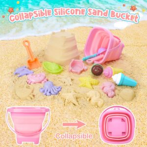 REZUCREY Beach Toys, Ice Cream Sand Toys for Toddlers, with Collapsible Bucket and Shovels for Kids with Bag, Travel Toys for Boys Baby Girls Age 3 4 5 6 7 8+