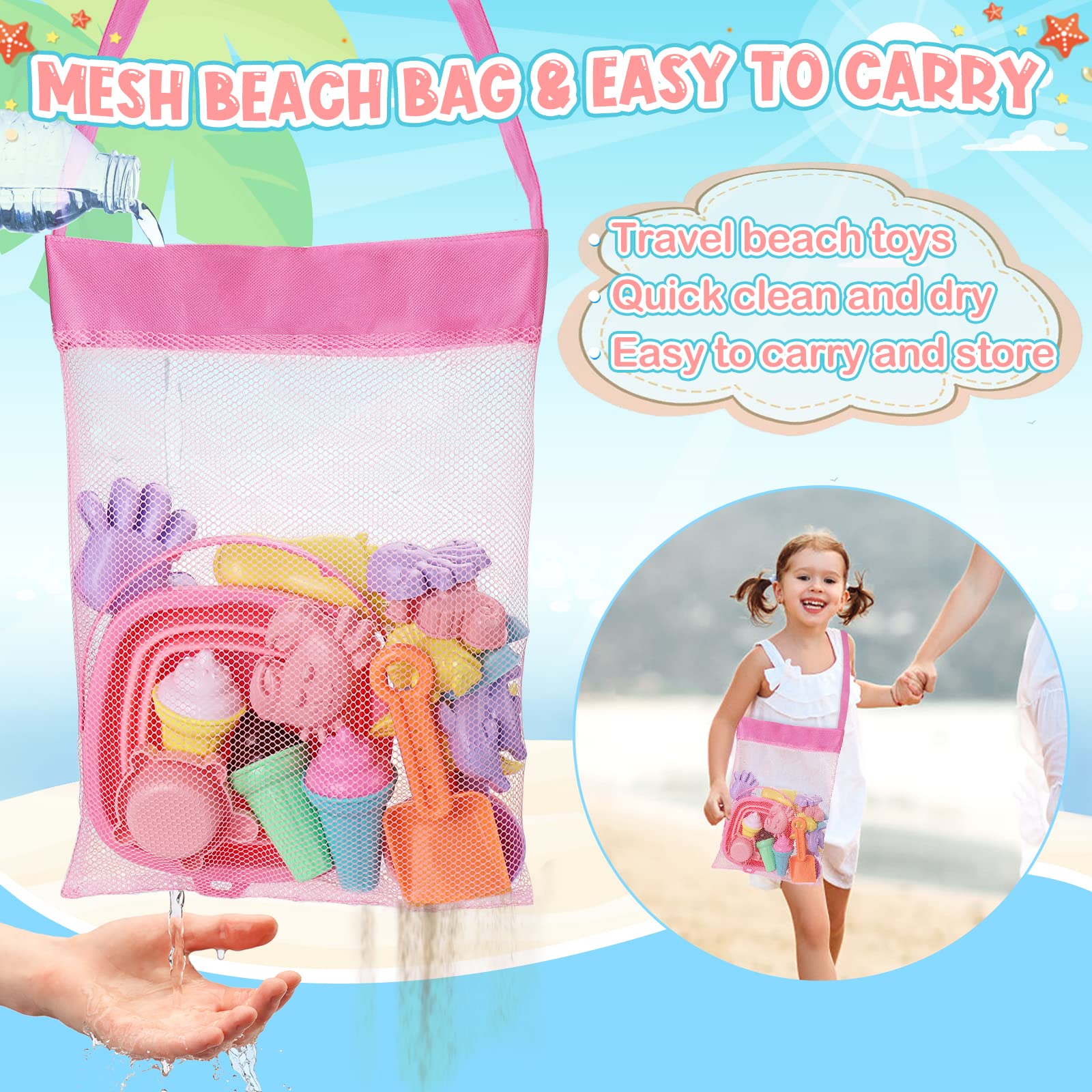 REZUCREY Beach Toys, Ice Cream Sand Toys for Toddlers, with Collapsible Bucket and Shovels for Kids with Bag, Travel Toys for Boys Baby Girls Age 3 4 5 6 7 8+