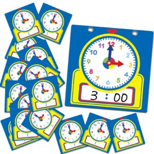 junkin 25 pcs teaching clock kit, clocks practice clocks for kids learning time with erasable surface for home school classroom supplies (cute style)