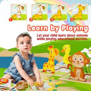 Wooden Puzzles for Toddlers 1-3, Montessori Toys for 1 2 3 Year Old Boys Girls, Wooden Puzzles Gifts Toys Toddlers, Learning Educational Toys, Early Development and Activity Toys Gifts for Toddlers