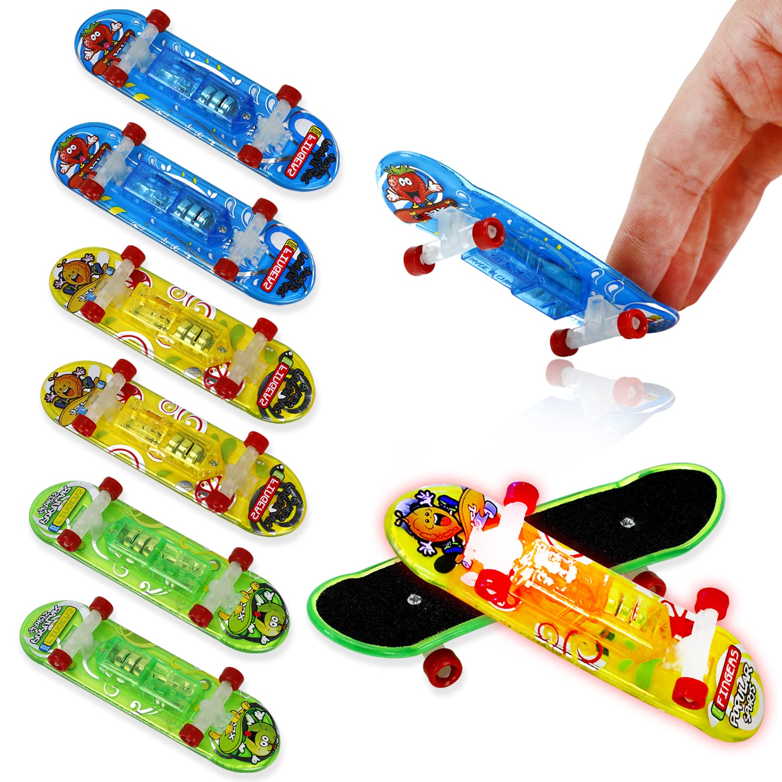 6Pcs Light up Finger Toys Professional Finger Skateboard, Mini Skateboard Fingerboards for Creative Fingertips Movement, Novelty Toys for Adults and Kids Boys Girls Gifts