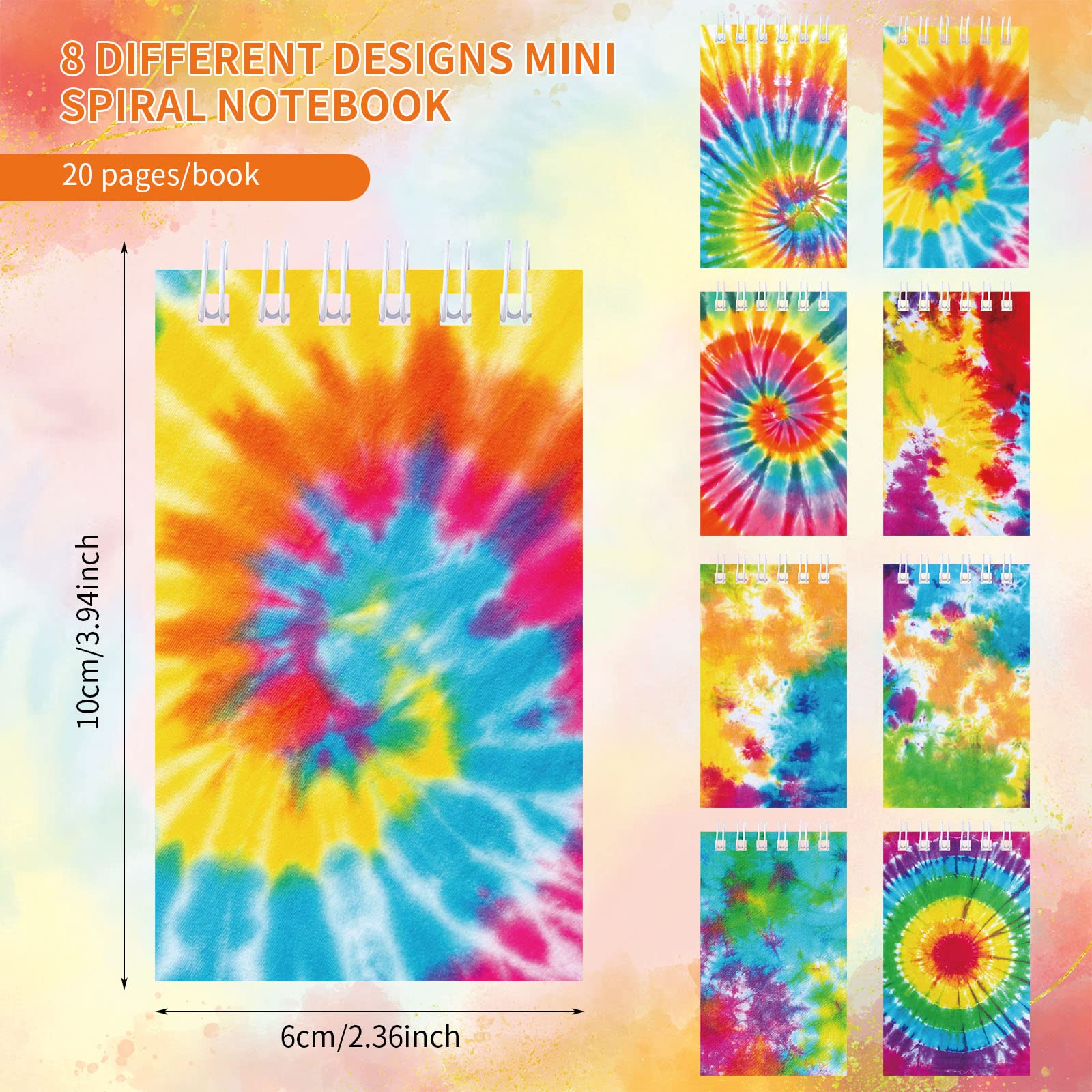 24 Pcs Mini Tie Dye Notebooks Pastel Art Party Small Notepads Tie Dye Spiral Pocket Notebook Party Hippie Mini Notepad for Kids Teacher Classroom Supplies Birthday Party Favors, 2.36 x 3.94 Inch