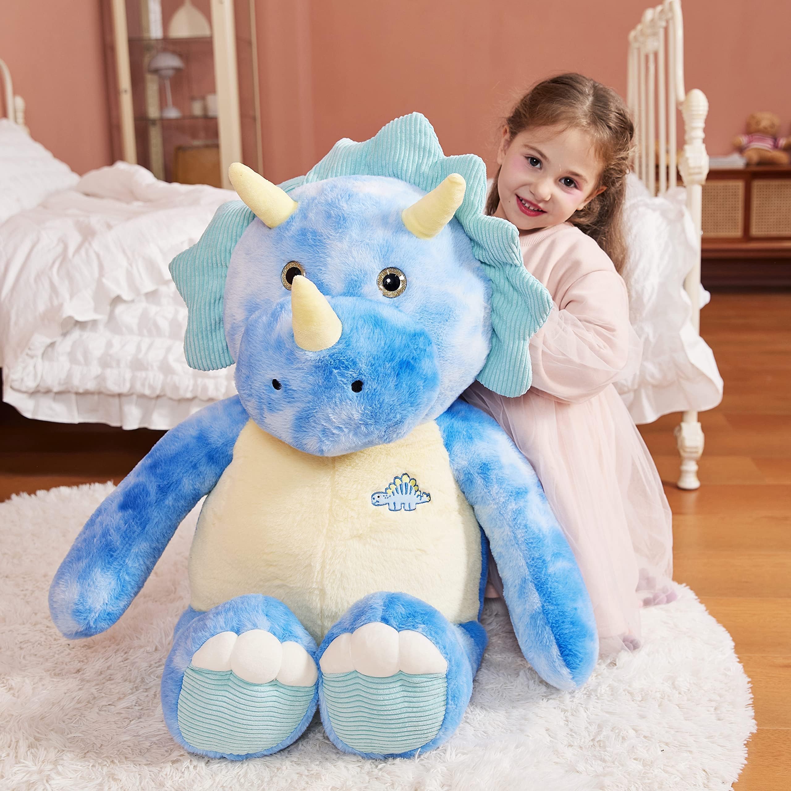 IKASA Giant Triceratops Stuffed Animal Plush Toy,30" Large Dinosaur Big Jumbo Soft Toys, Huge Size Cute Fluffy Plushy Fat Plushie,Gifts for Kids