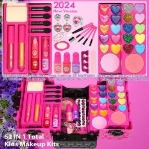 Kids Makeup Kit for Girl - 52 PCS Safe and Washable Makeup for Kids, Real Girls Makeup Kit, Toddler Makeup Kit with Cosmetic Case, Girls Toys Age 4-12, Princess Toys Birthday Gifts for Girls