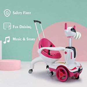 Kids 3-in-1 Electric Robot Buggy, Toddler Electric Ride On Car, Robot Scooter with Remote Control/Speed Adjustment/Emergency Stop, 3 Functions of Electric Car/Robot Scooter/Push Buggy-Pink White