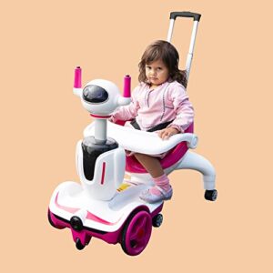 Kids 3-in-1 Electric Robot Buggy, Toddler Electric Ride On Car, Robot Scooter with Remote Control/Speed Adjustment/Emergency Stop, 3 Functions of Electric Car/Robot Scooter/Push Buggy-Pink White