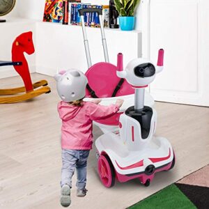 Kids 3-in-1 Electric Robot Buggy, Toddler Electric Ride On Car, Robot Scooter with Remote Control/Speed Adjustment/Emergency Stop, 3 Functions of Electric Car/Robot Scooter/Push Buggy-Pink White