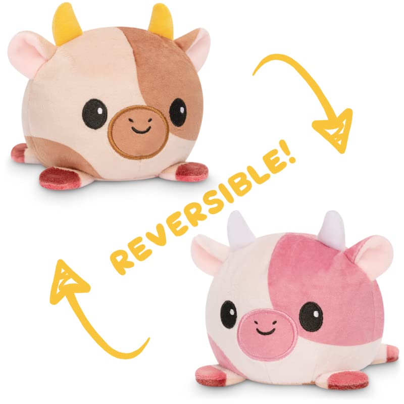 TeeTurtle - The Original Reversible Cow Plushie - Chocolate + Strawberry Milk - Cute Sensory Fidget Stuffed Animals That Show Your Mood