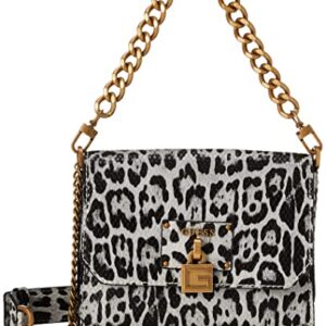 GUESS Centre Stage Crossbody Flap, Black/White Leopard