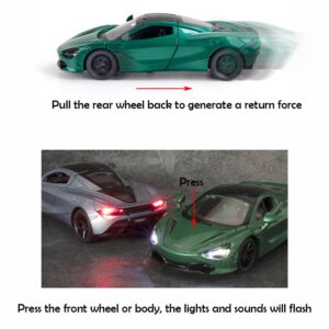 Alloy Collectible Green McLaren 720s Toy Car Model Pull Back DieCast Vehicle with Lights and Sound