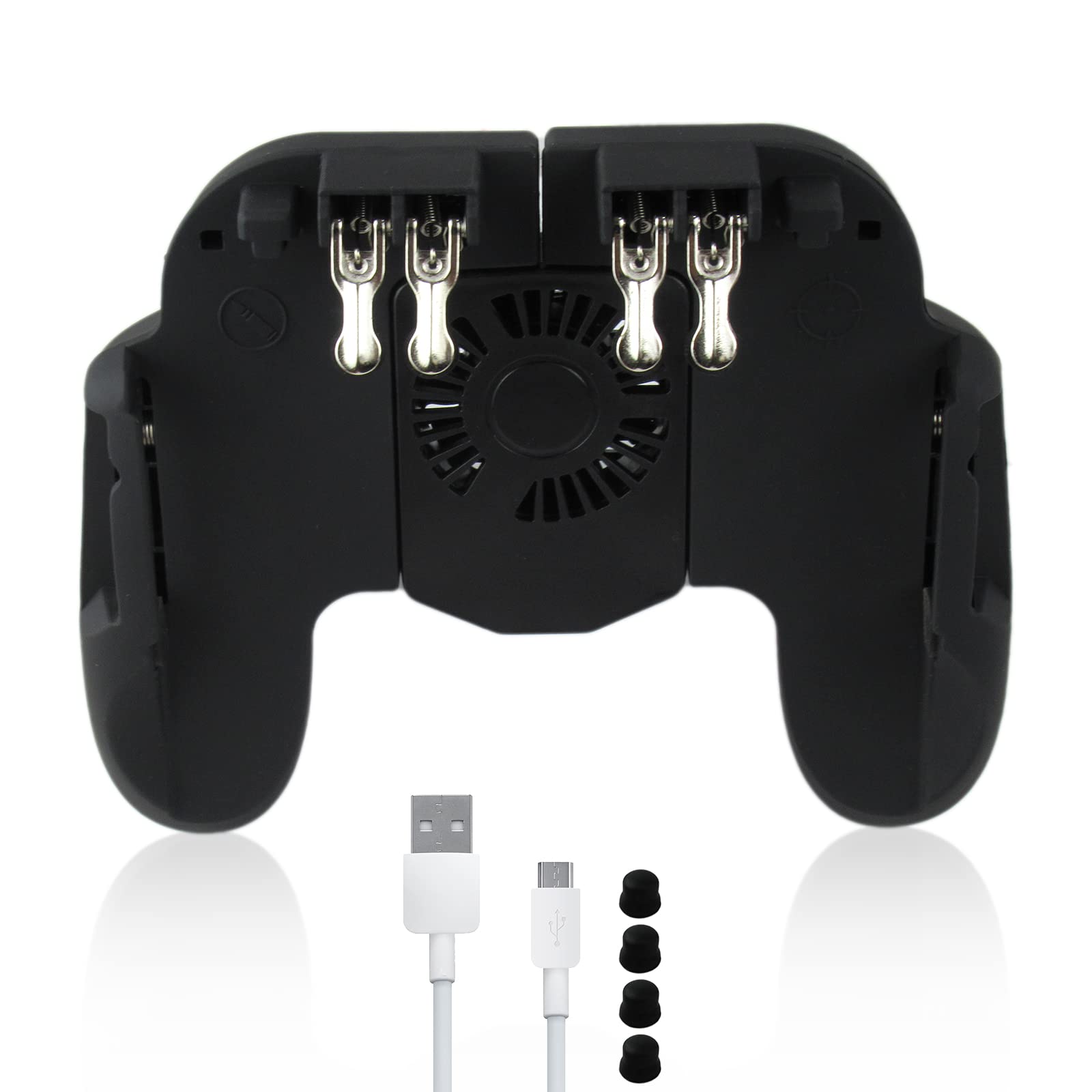 Gxcdizx 4 Trigger Mobile Game Controller with Cooling Fan & Adjustable Stand [6 Finger Mode], L1R1 L2R2 Phone Controller for 4.7-6.5 inch iOS & Android Phone